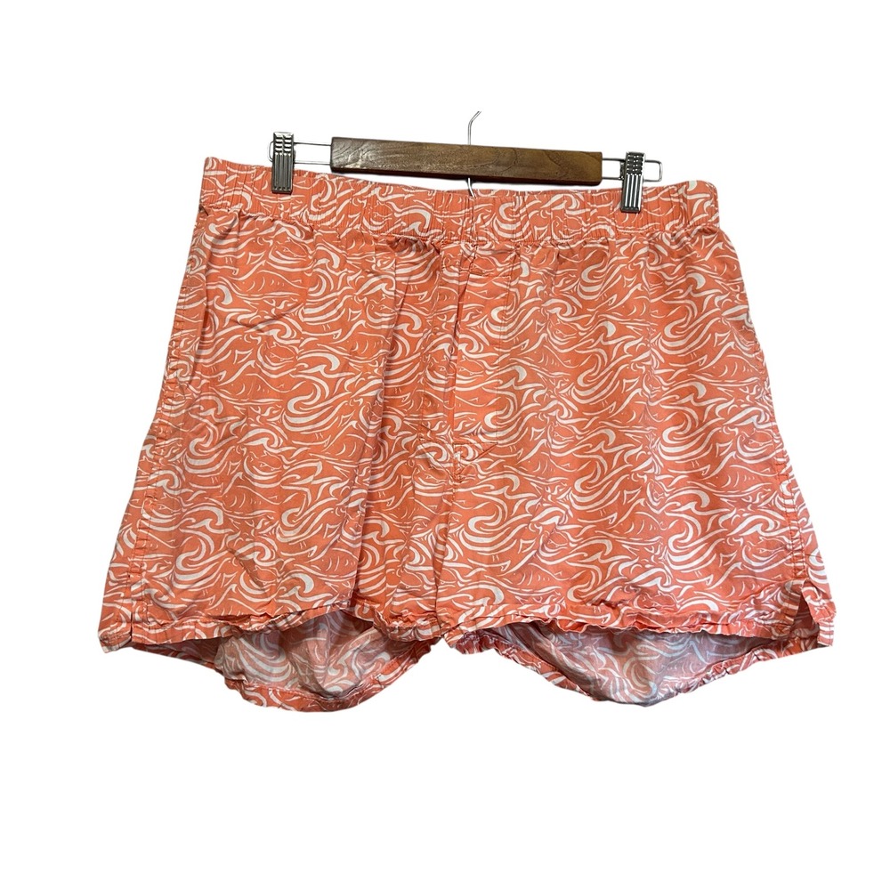 Vineyard Vines Men's XL Coral Orange Wave Print Elastic‎ Waist boxer Trunks